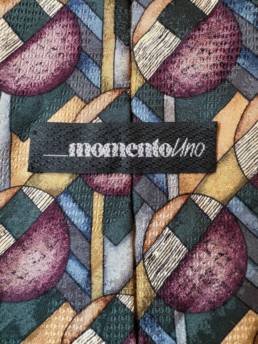 Vintage Momento Uno Geometric Silk Necktie – Earthy Art Deco